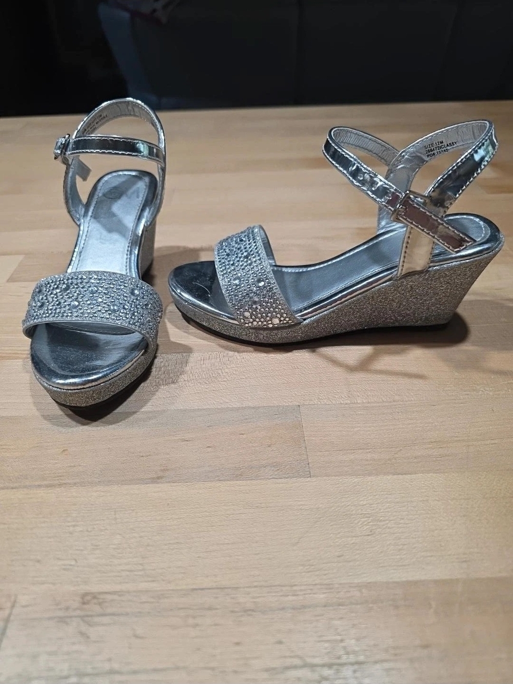 Silver Rhinestone Wedge Sandals - Girls